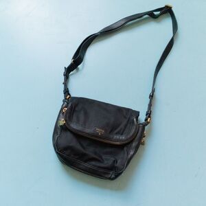Fossil Black Nylon Crossbody Foldover Gold Hardware Small Zipper Purse